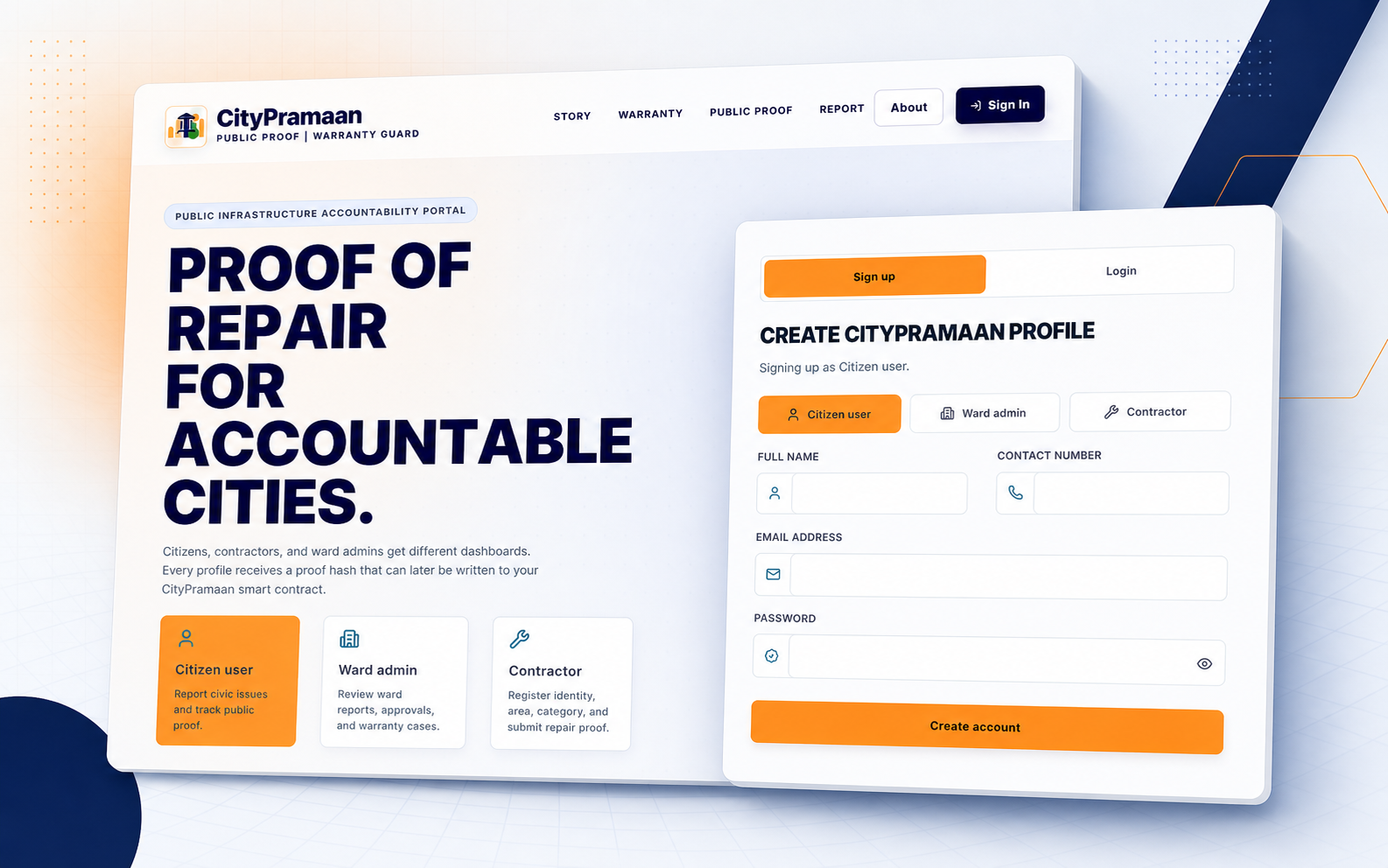CityPramaan public accountability portal and role-based dashboard